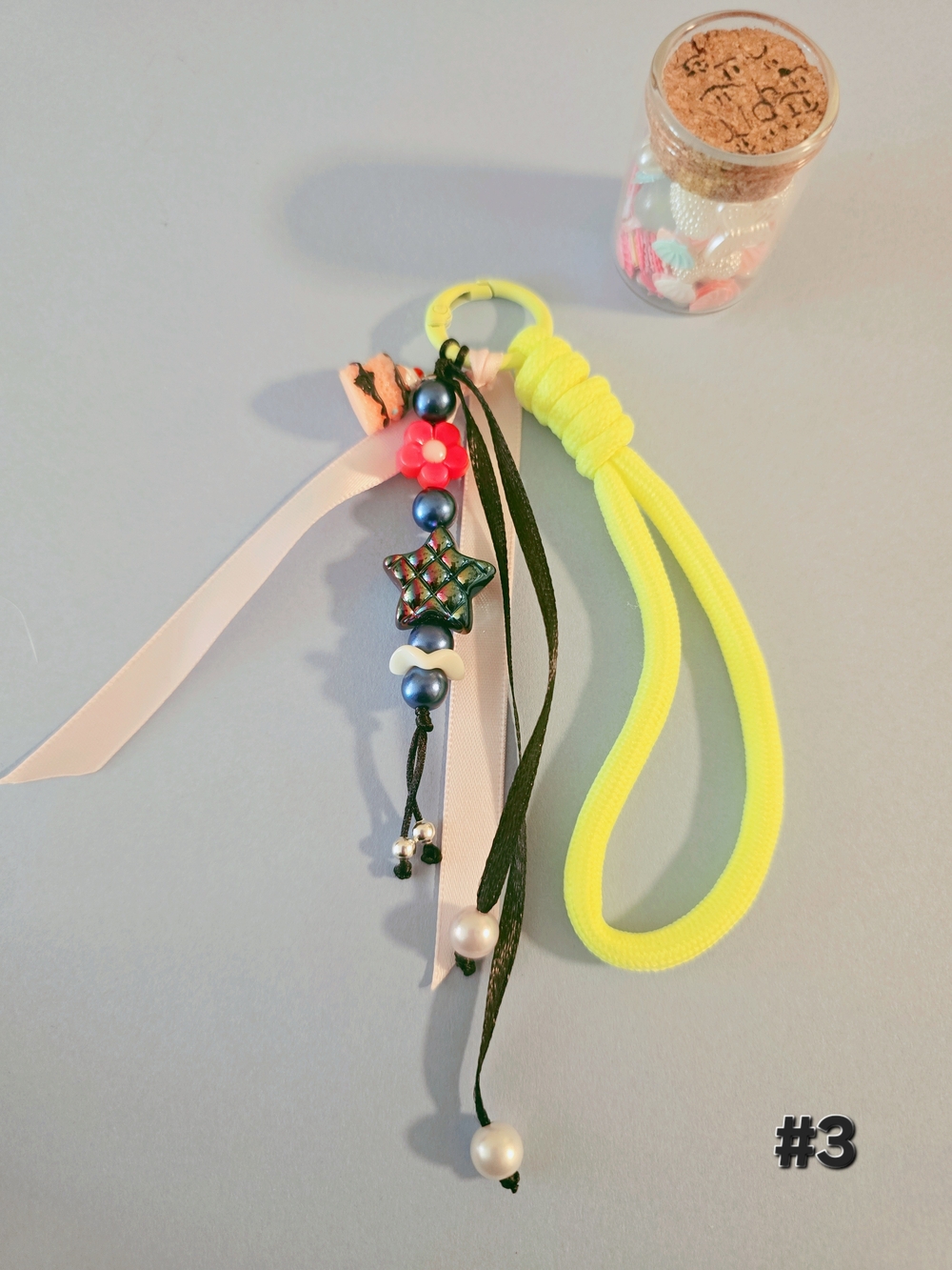 Neon Yellow Beaded Keychain Charm
